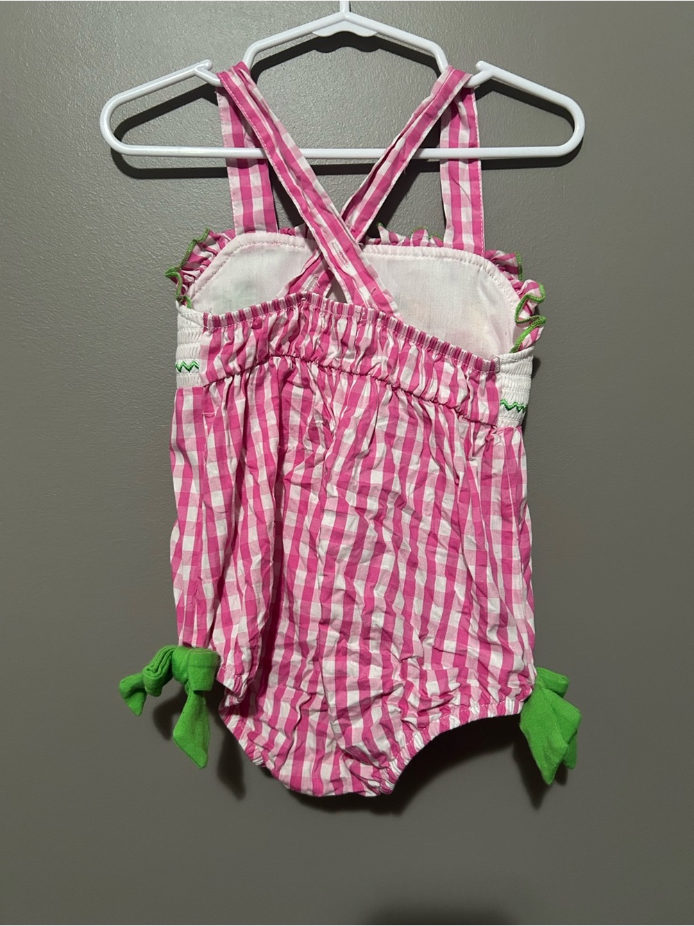 Pink Gingham Embroidered Girls Vacation Bubble - Picture 3 of 4